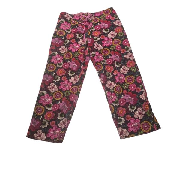 Vera Bradly Floral Corduroy Lightweight Lounge Pants Brown Pink Straight Leg M - Picture 1 of 11